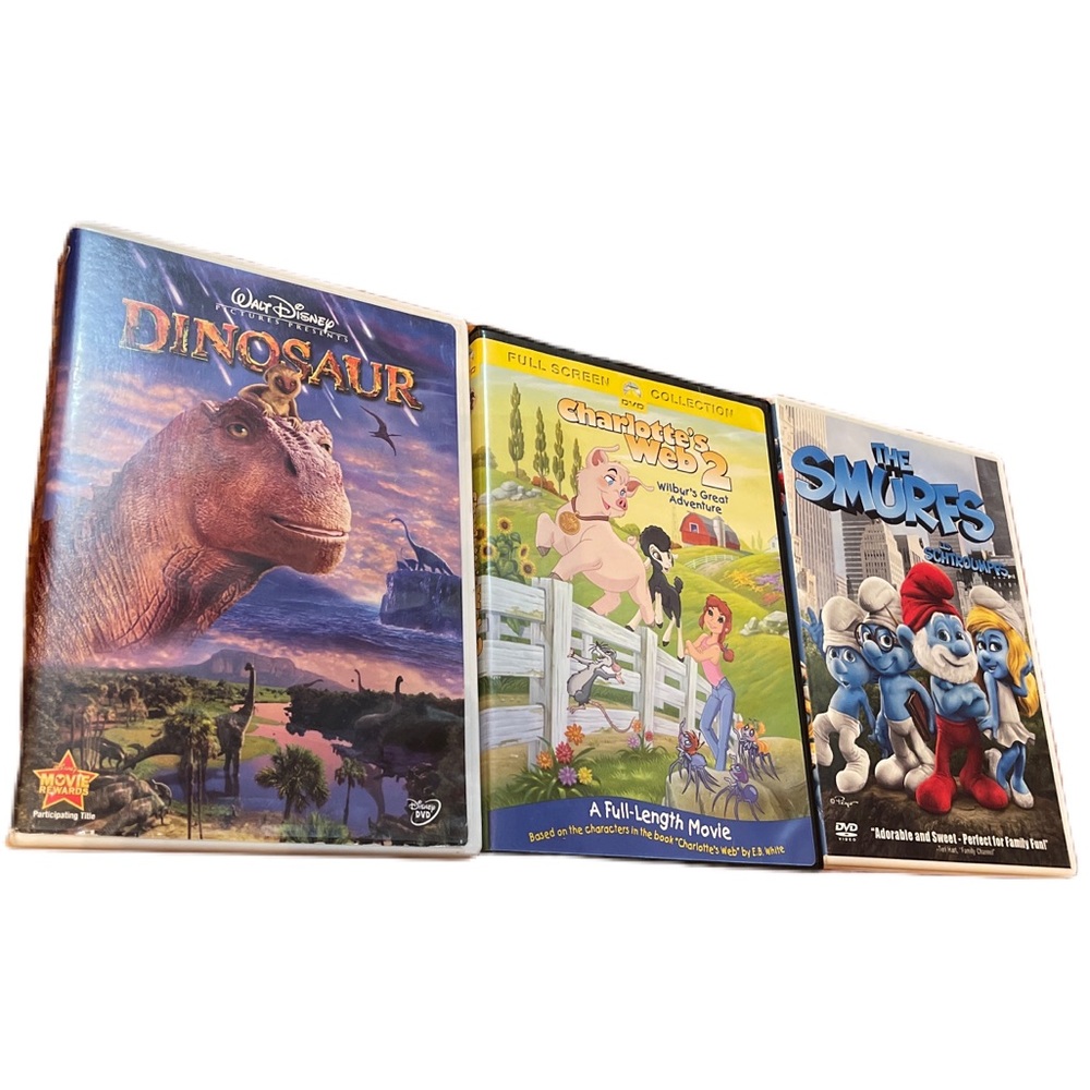 Children’s DVD movie collection - Disney Dinsoaur, Charlotte’s web 2, Smurf’s